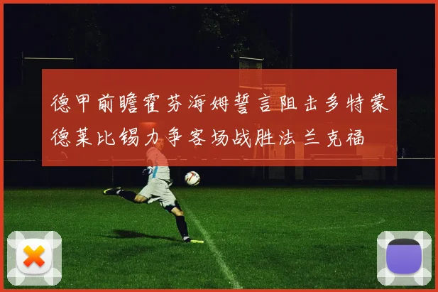 德甲前瞻霍芬海姆誓言阻击多特蒙德莱比锡力争客场战胜法兰克福